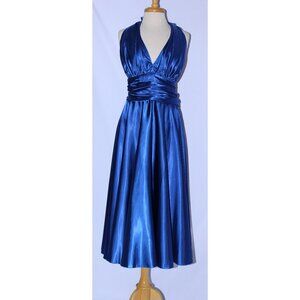 Aspeed #5572 Satin Halter Tea Length Bridesmaid Dress-Size 3X -ROYAL BLUE-NEW